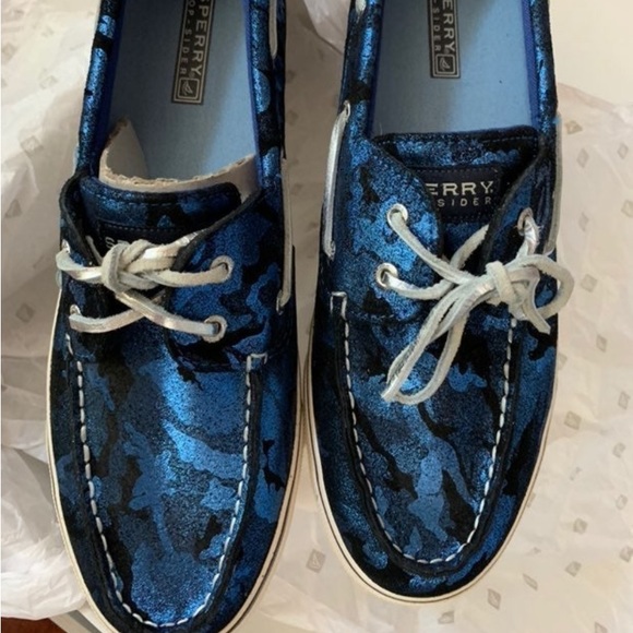 NEW SPERRY METALLIC BLUE CAMO SHOES SIZE 10M - Picture 1 of 6